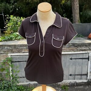 Y2K I.N.C Internationals Concepts Brown Button-Up Pocket Blouse Size Petite M
